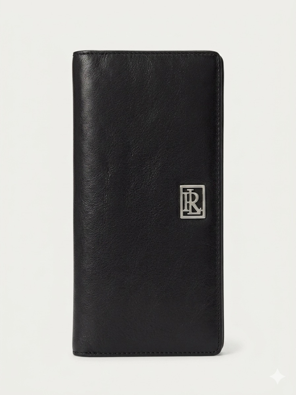 Ralph Lauren Black Genuine Leather Continental Long Wallet Silver RL Logo
